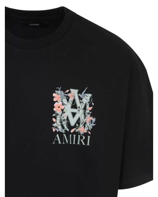 Amiri Black Floral Graphic Crewneck T-Shirt Short Sleeves for men