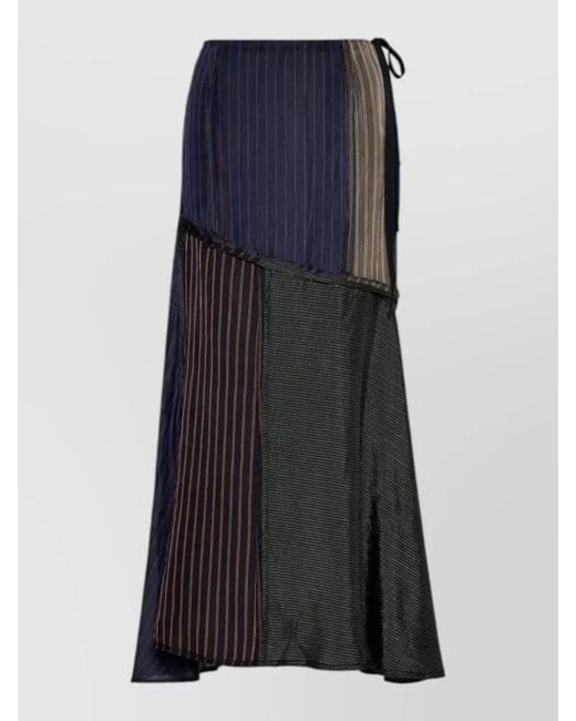 Maison Margiela Blue High Waist Patchwork Striped Midi Skirt