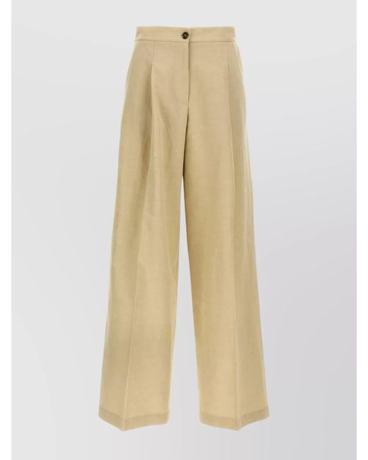 Yves Salomon Natural Linen Wide-Leg Trousers