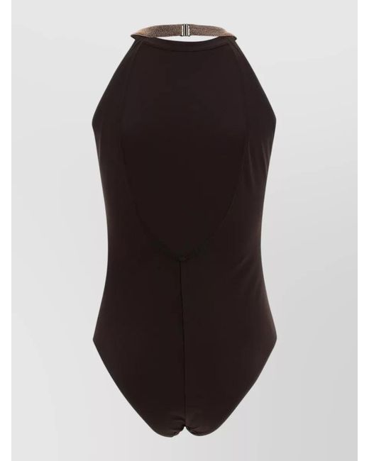 Brunello Cucinelli Black Precious Collar Halterneck One Piece Swimsuit