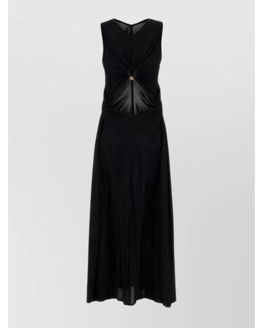 Bottega Veneta Black Cutout Jersey V-Neck Long Dress
