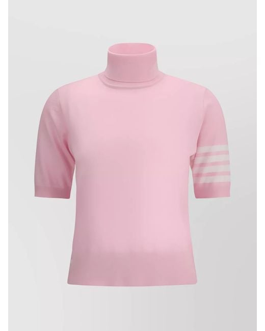 Thom Browne Pink Wool Ribbed Turtleneck Short-Sleeve Knitted Top