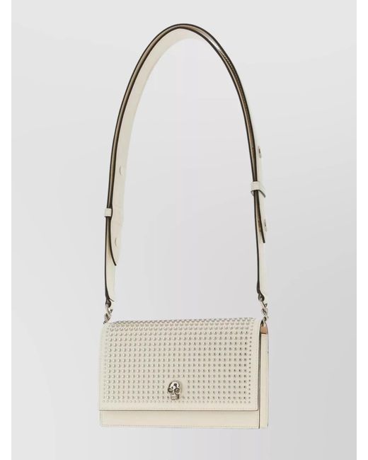 McQueen White Skull Small Leather Studded Shoulder Bag