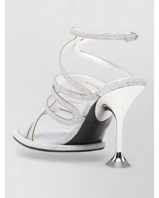 Sergio Rossi White Sandals Glitter Heel Open Toe Straps