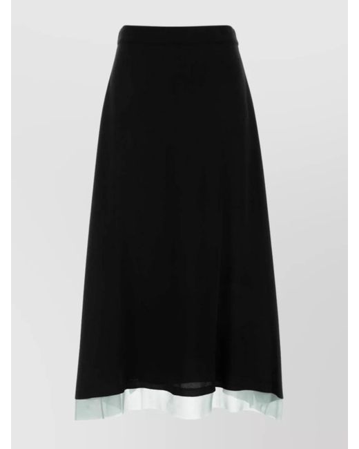 Fendi Black A-Line Skirt With Contrasting Hem And Tie Detail