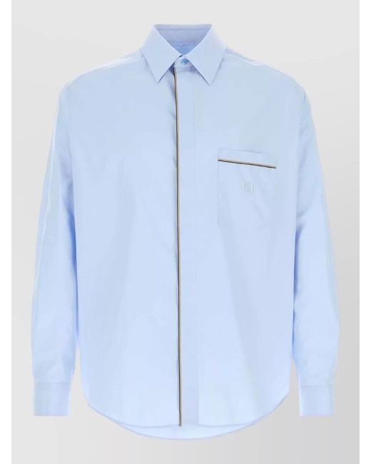 Fendi Blue Poplin Shirt Long Sleeves Button Down Collar for men