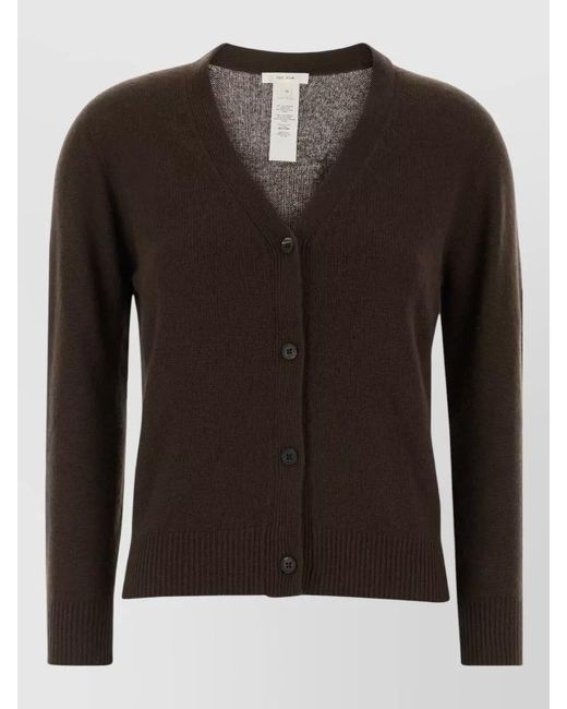 The Row Black Cashmere Ovida Cardigan Ribbed Cuffs Hem Neckline