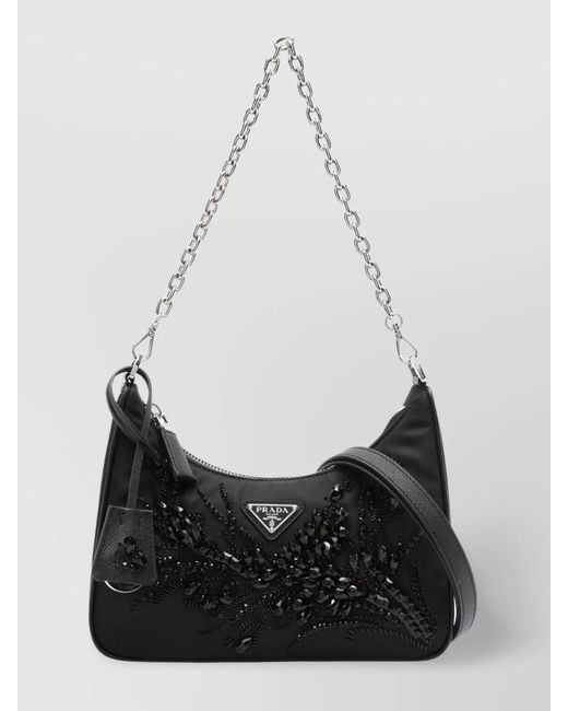 Prada Black Re-Edition Crystal-Embellished Shoulder Bag