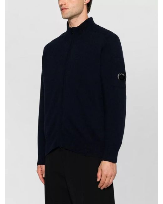 C P Company Blue Knit Cardigan High Neck Arm Patch for men