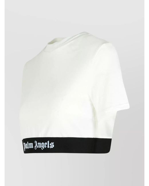 Palm Angels White Cotton Logo-Band Cropped T-Shirt