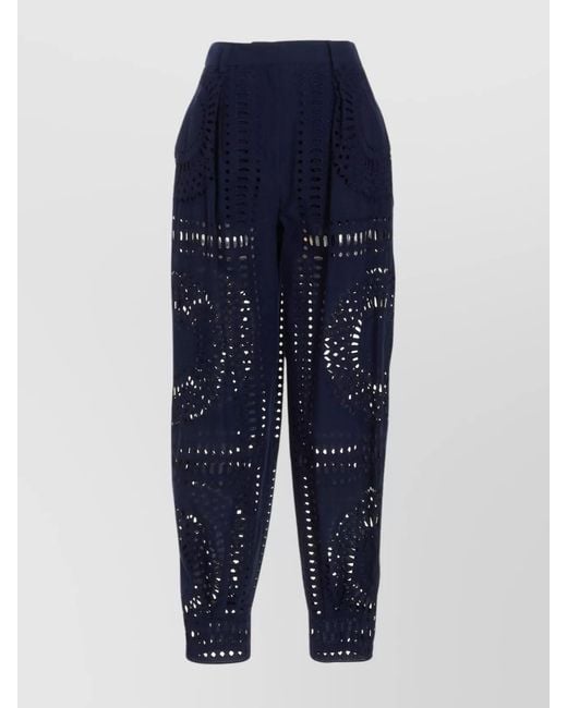 Alberta Ferretti Blue Embroidered Wide-Leg Trousers