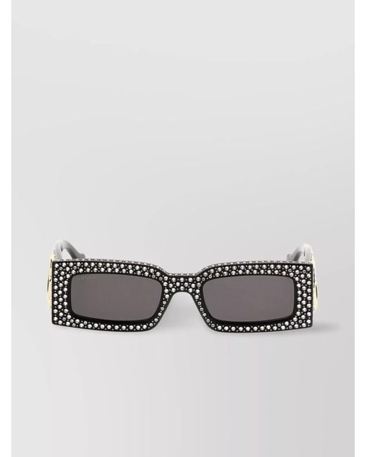 Gucci Gray Crystal-Embellished Rectangle Sunglasses