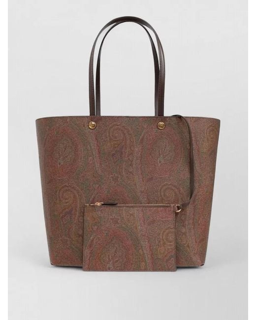 Etro Brown Cotton Paisley Print Tote Bag Leather Handles