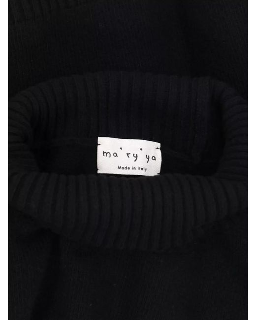 Ma'ry'ya Blue High Neck Cropped Knit Top Ribbed Trims