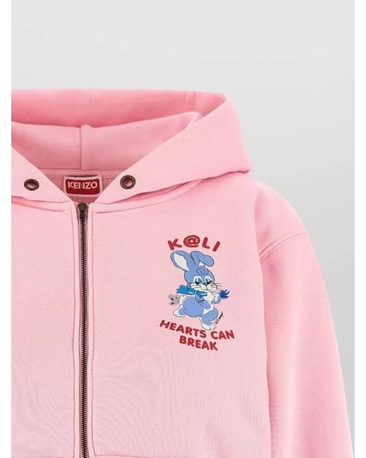 KENZO Pink Cartoon Logo Hoodie Hood Kangaroo Pockets