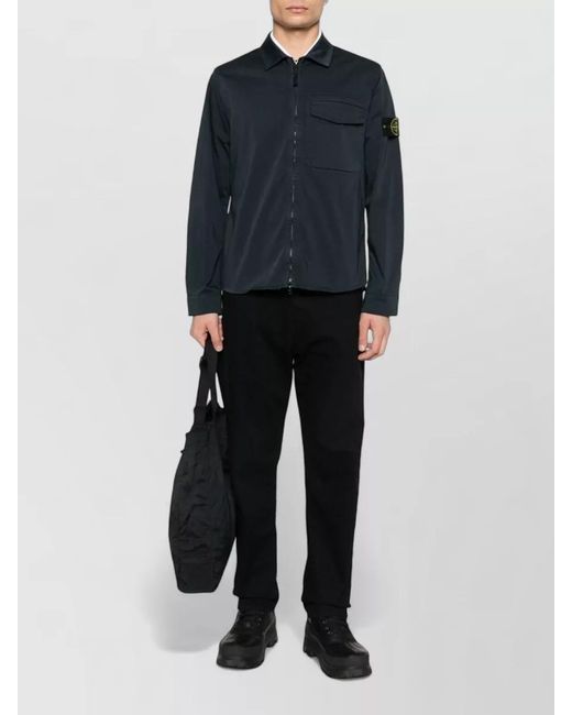 Stone Island Blue Cotton Zip-Up Overshirt for men
