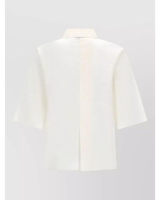 Alysi White Silk Cropped Shirt Short Sleeves Collar