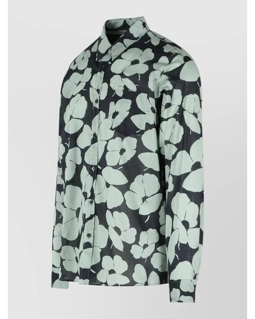 Dries Van Noten Green Corbino Cotton Shirt Long Sleeves Floral for men