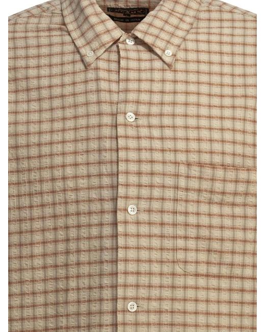 Beams Plus Natural Checked Button Down Shirt Front Pocket for men