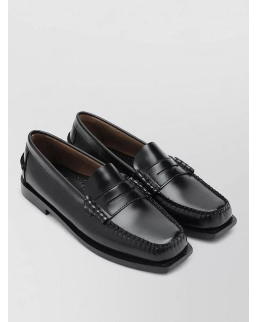 Sebago Black Loafers Round Toe Smooth Finish Stitching