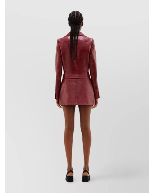 Courreges Red Cropped Faux Leather Biker Jacket