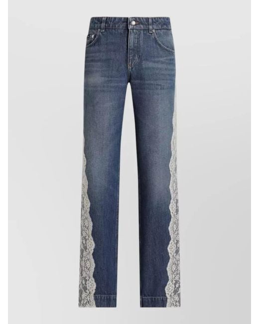 Dolce & Gabbana Blue Lace Jeans Five Pocket Straight Leg Trousers