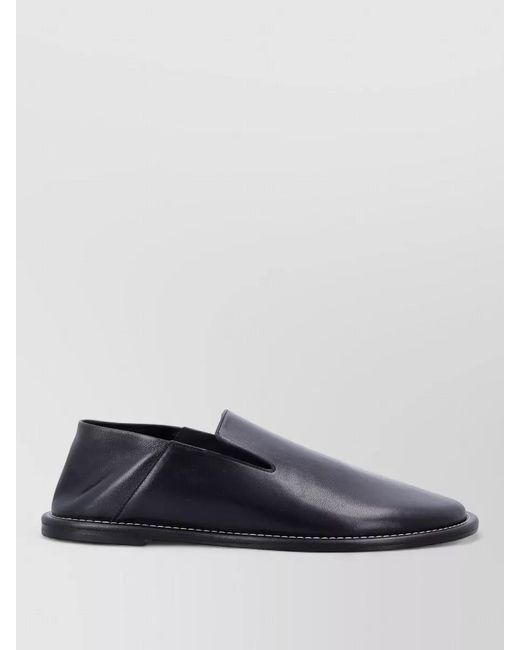 AMI Gray Leather Loafers Round Toe Contrast Stitching for men