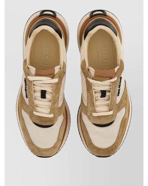 Ferragamo Natural Leather And Suede Low-Top Sneakers for men