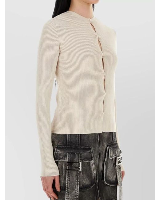 Fendi Natural Ribbed Cotton Slim-Fit Cardigan