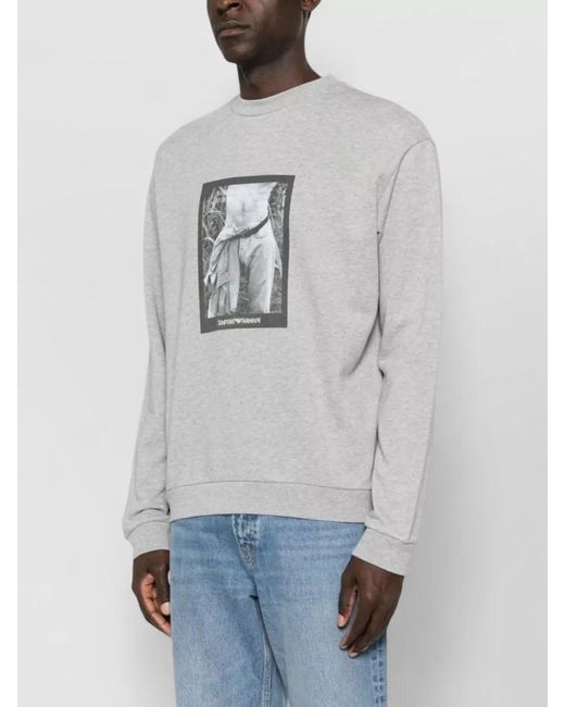 Emporio Armani Gray Cotton Sweatshirt Crew Neck Graphic Print for men