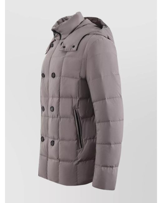 Fay Gray Buttoned Double-Breasted Hooded Quilted Pockets Jacket for men