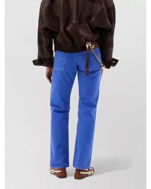 Versace Blue Cotton High-Rise Wide-Leg Straight-Leg Jeans