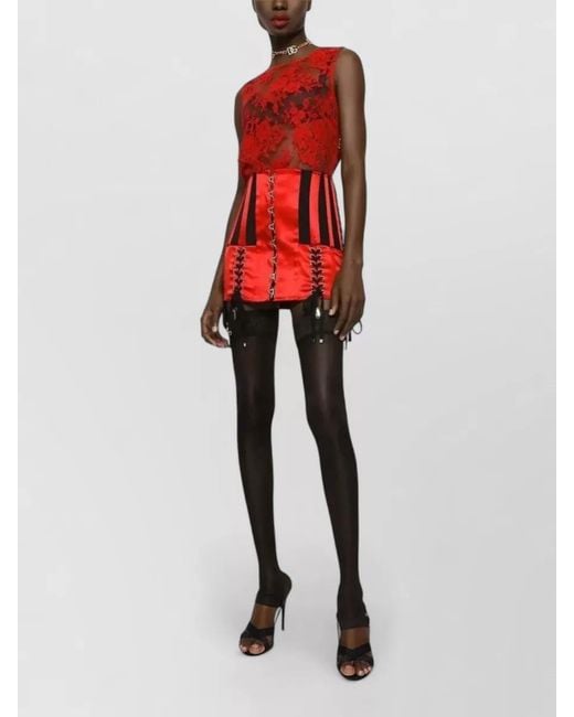 Dolce & Gabbana Red Round Neck Sleeveless Bodycon Chantilly Lace Dress