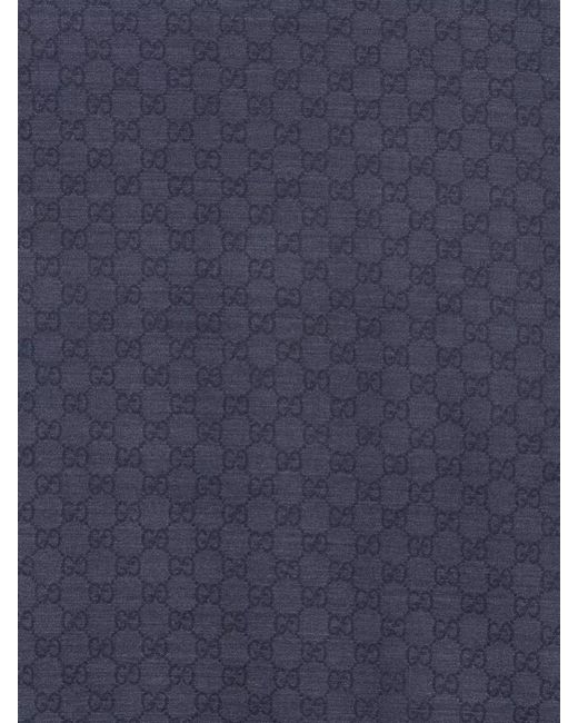Gucci Blue Wool Silk Embroidered Scarf for men