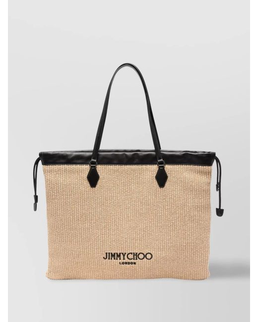 Jimmy Choo Natural Raffia Tote Bag Side Drawstrings