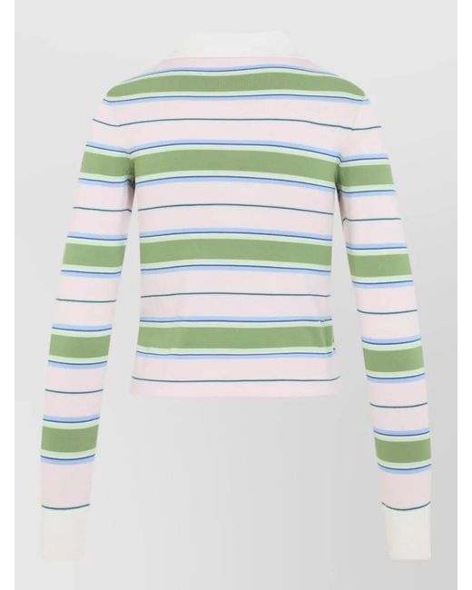 Céline Multicolor Striped Cropped Cotton Polo Sweater