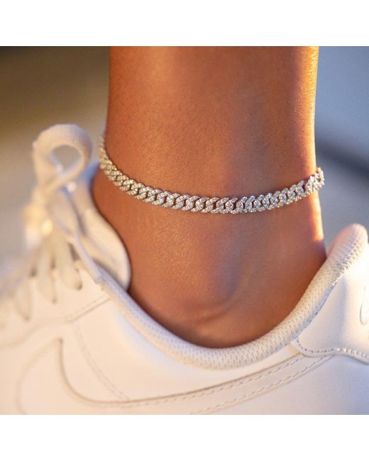 The GLD Shop Micro Diamond Prong Necklace + Anklet Bundle- White Gold in  Brown | Lyst