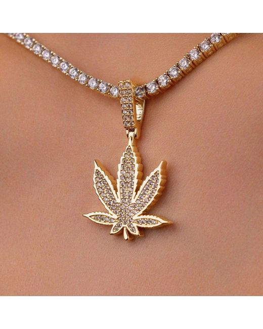 Rinspyre Stainless Steel Men's Cannabis Weed Marijuana Leaf Pendant Necklace  with 24