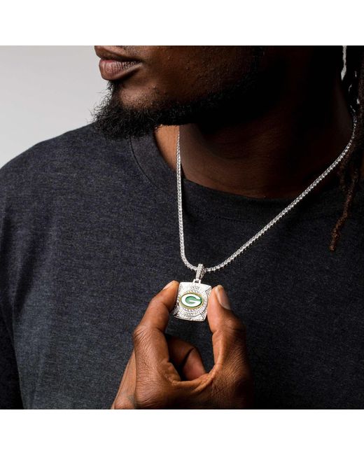 The GLD Shop Green Bay Packers Championship Pendant - White Gold in Black  for Men