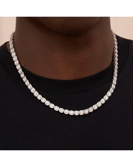 the gld shop 14k White Gold Plated Micro Clustered Tennis Necklace