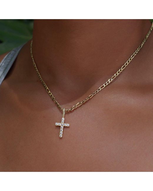 The GLD Shop Micro Diamond Cross In Brown Lyst