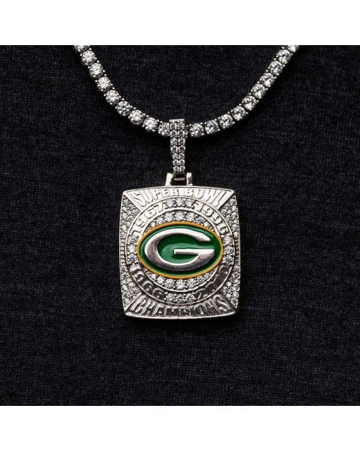 The GLD Shop Green Bay Packers Championship Pendant - White Gold in Black  for Men
