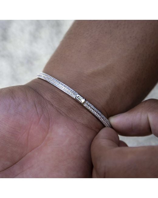 Diamond Tennis Cuff Bracelet- 3mm, Size 6, 14K White - The GLD Shop