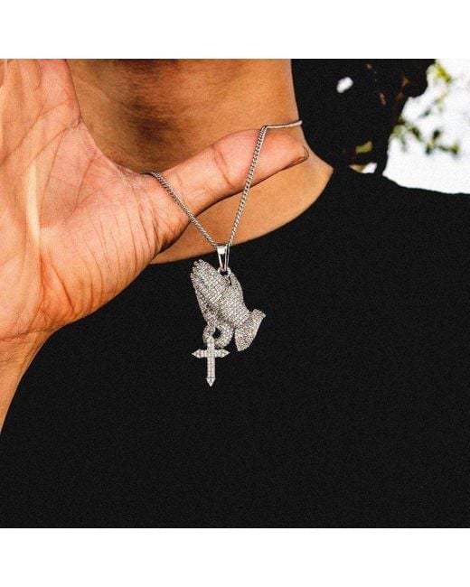 Iced praying hands pendant sale