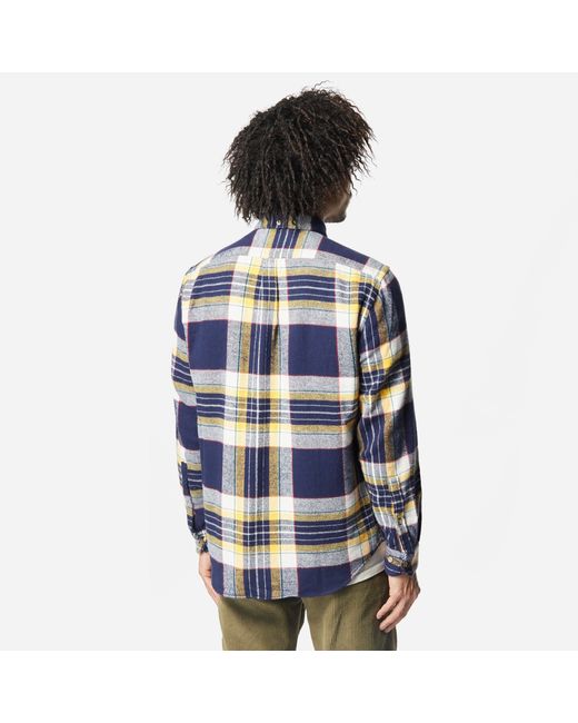 Portuguese Flannel Button Down Check Shirt in Blue for Men | Lyst