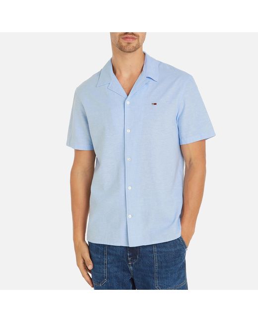 Tommy Hilfiger Blue Cotton-blend Camp Collar Shirt for men