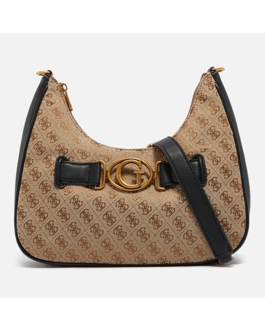 Guess Brown Aviana Logo-jacquard And Faux Leather Bag