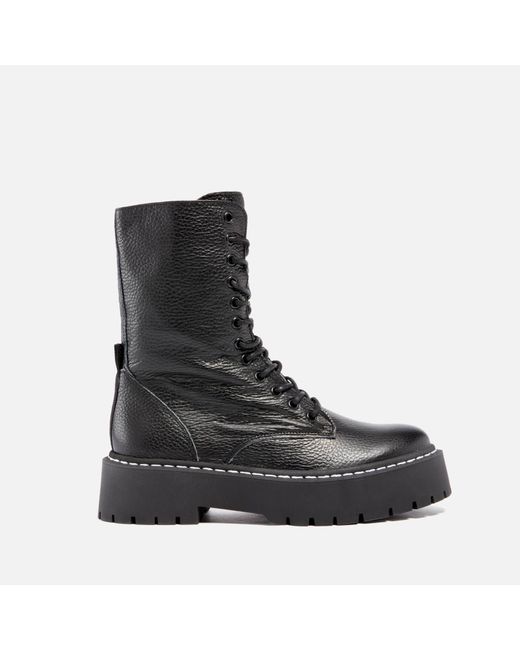 Steve Madden Black Olly Leather Lace Up Boots