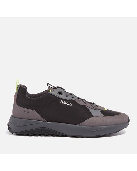HUGO Kane Runn Mfny N Shell and Faux Suede Trainers in Gray für Herren