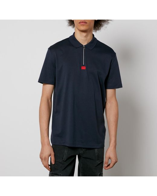 HUGO Blue Deresom241 Cotton-jersey Quarter-zip T-shirt for men